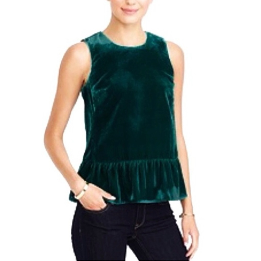 J.Crew Emerald Green Velvet Sleeveless Top Size 10 - Picture 3 of 7
